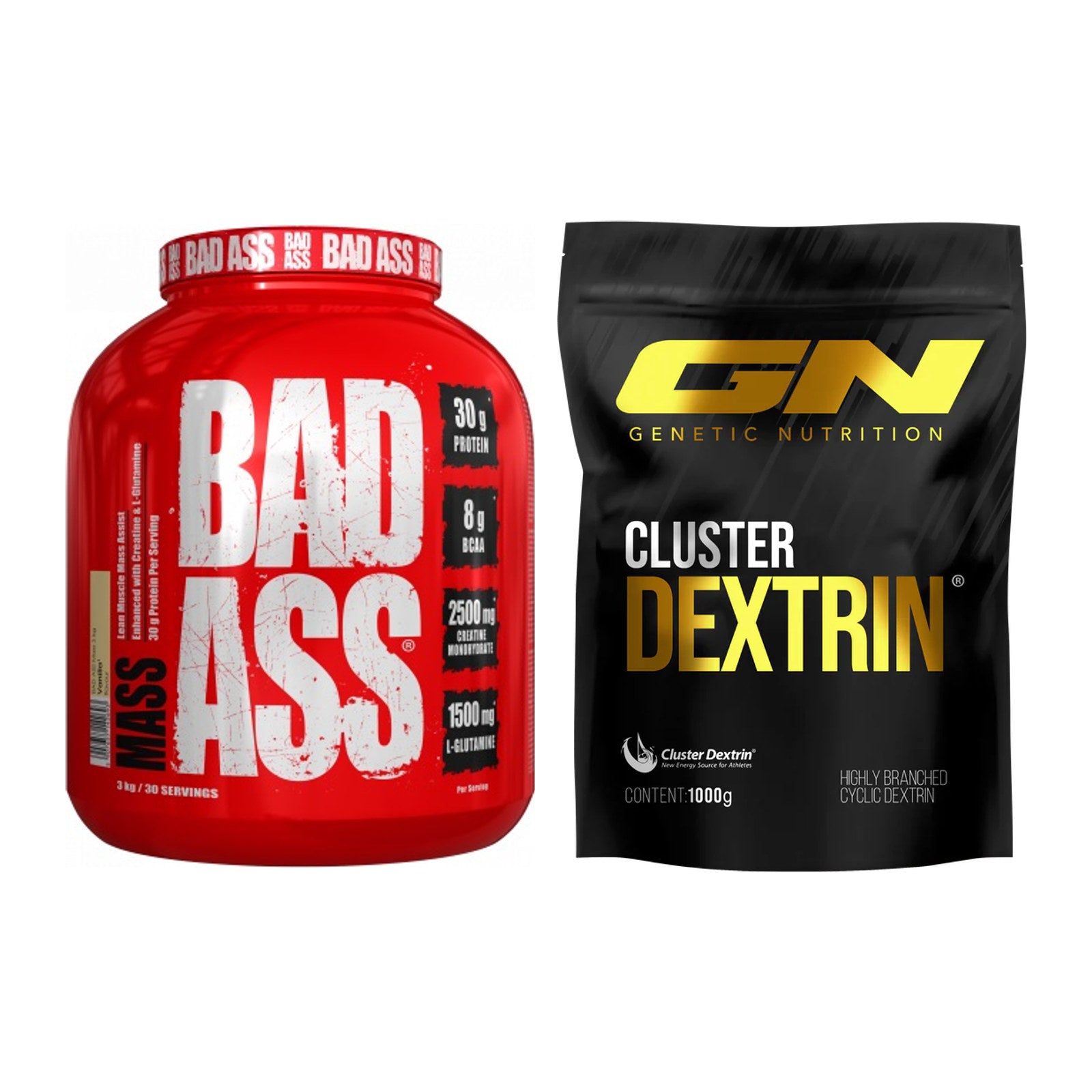 Masse-Duo: BAD ASS MASS + GN Cluster Dextrin – alle enthaltenen Artikel