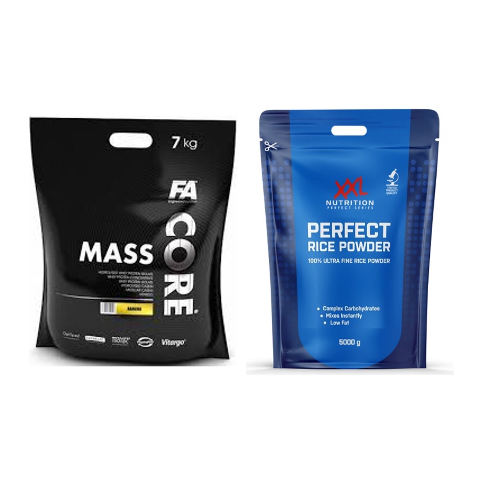 Masse-Duo: FA Nutrition CORE Mass + XXL Nutrition Perfect Rice Powder – alle enthaltenen Artikel