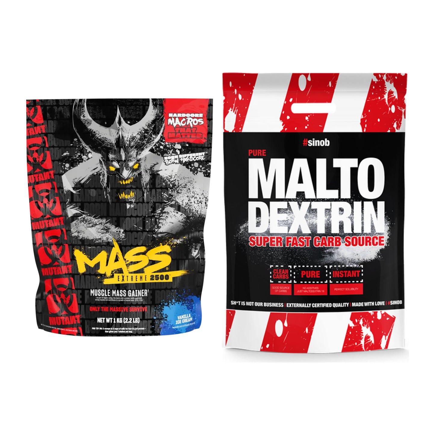 Masse-Duo: Mutant Mass EXTREME 2500 + Sinob Maltodextrin – alle enthaltenen Artikel