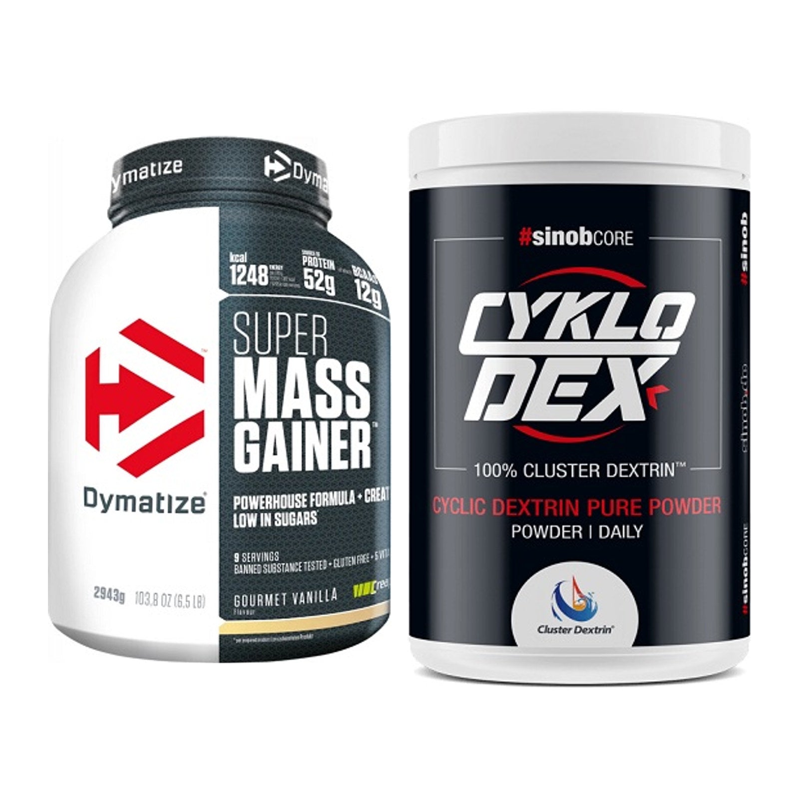 Masse-Duo: Dymatize Super Mass Gainer + Sinob Core CykloDex 1kg – alle enthaltenen Artikel