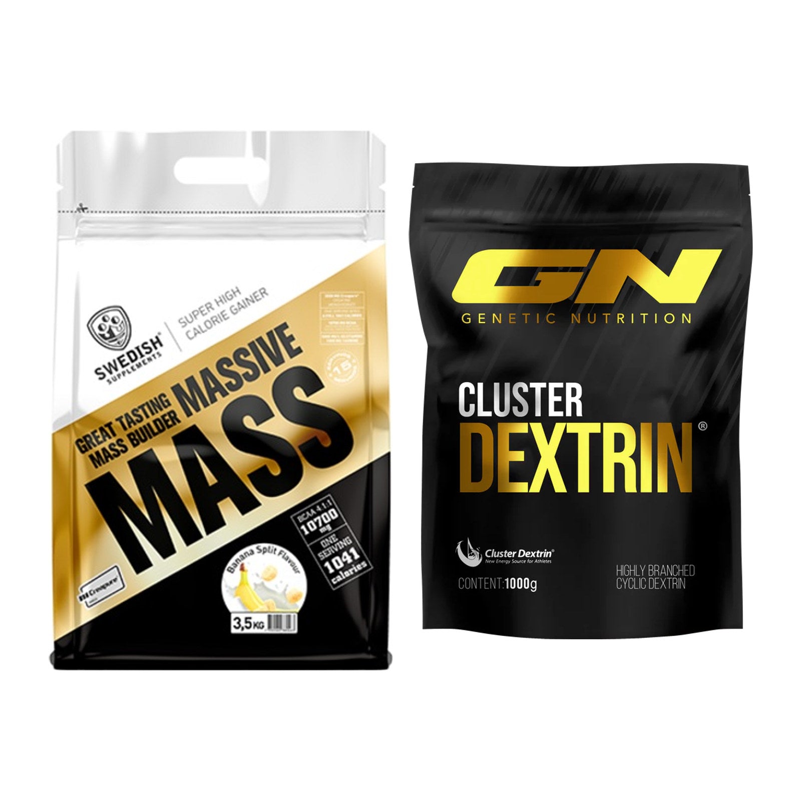 Masse-Duo: Swedish Supplements Massive Mass + GN Cluster Dextrin – alle enthaltenen Artikel
