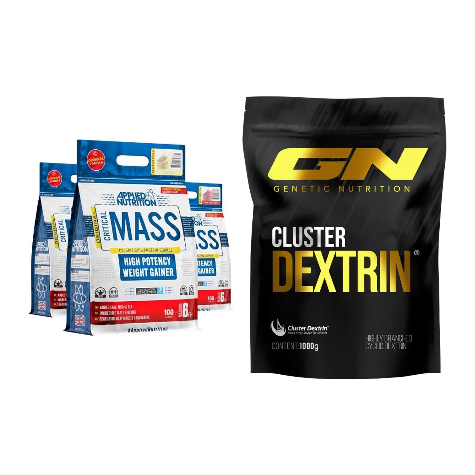 Masse-Duo: Applied Nutrition Critical Mass + GN Cluster Dextrin – alle enthaltenen Artikel