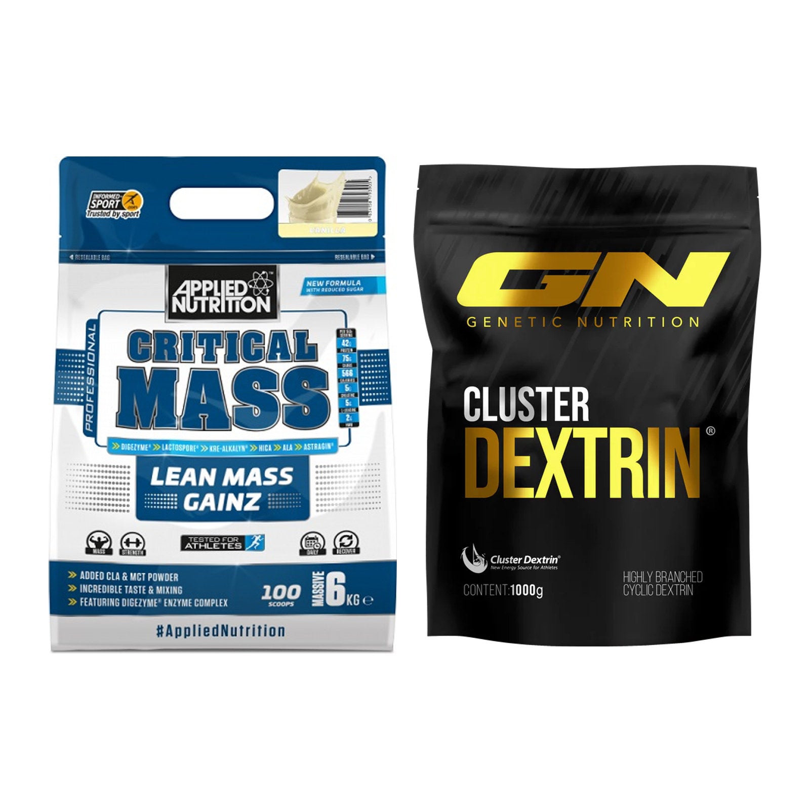 Masse-Duo: Applied Nutrition Critical Mass + GN Cluster Dextrin – alle enthaltenen Artikel