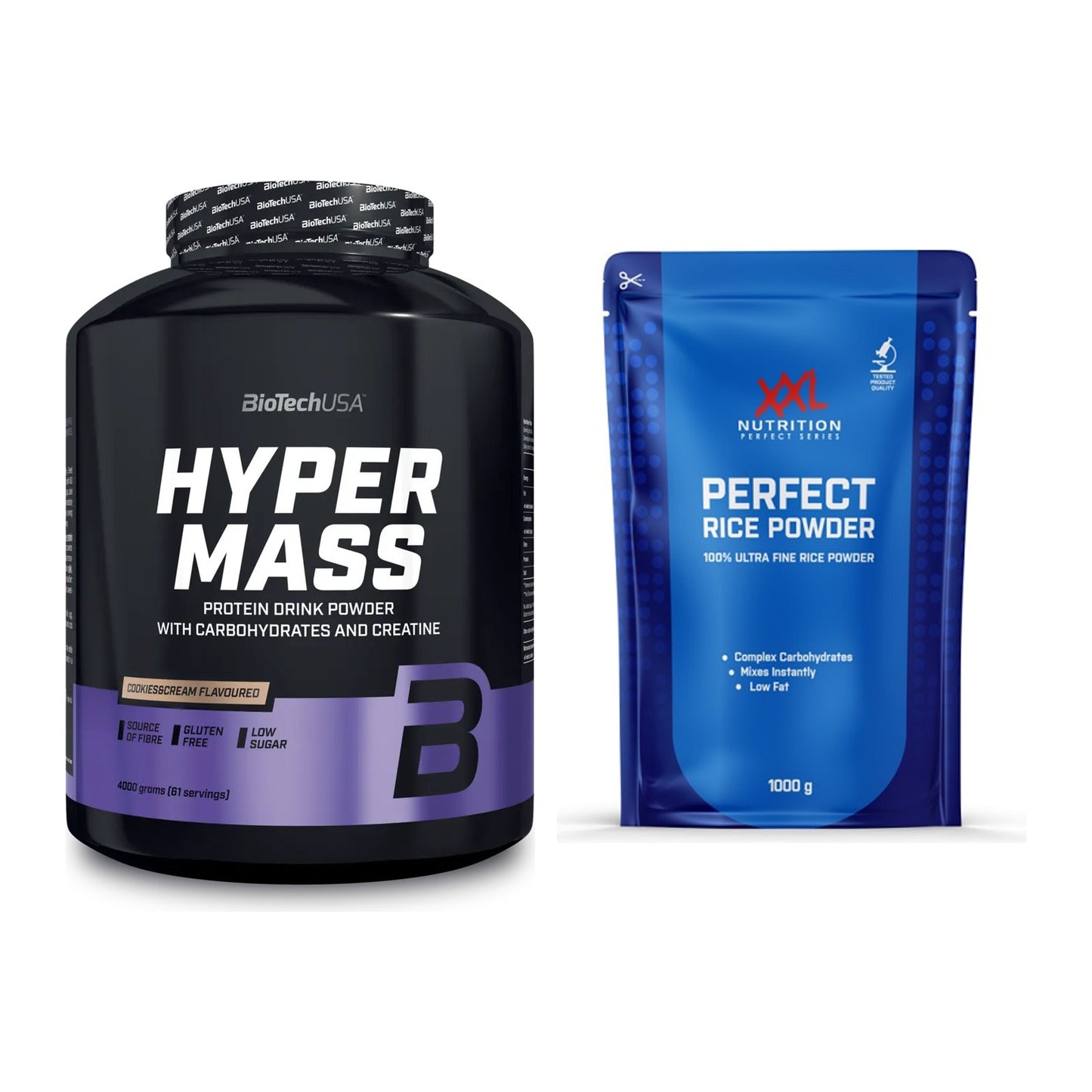 Masse-Duo: BioTech Hyper Mass + XXL Nutrition Perfect Rice Powder – alle enthaltenen Artikel