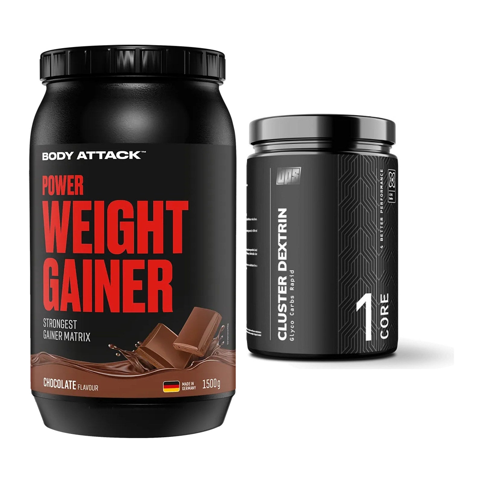 Masse-Duo: Body Attack Power Weight + BPS-Pharma Glyco Carbs Rapid – alle enthaltenen Artikel