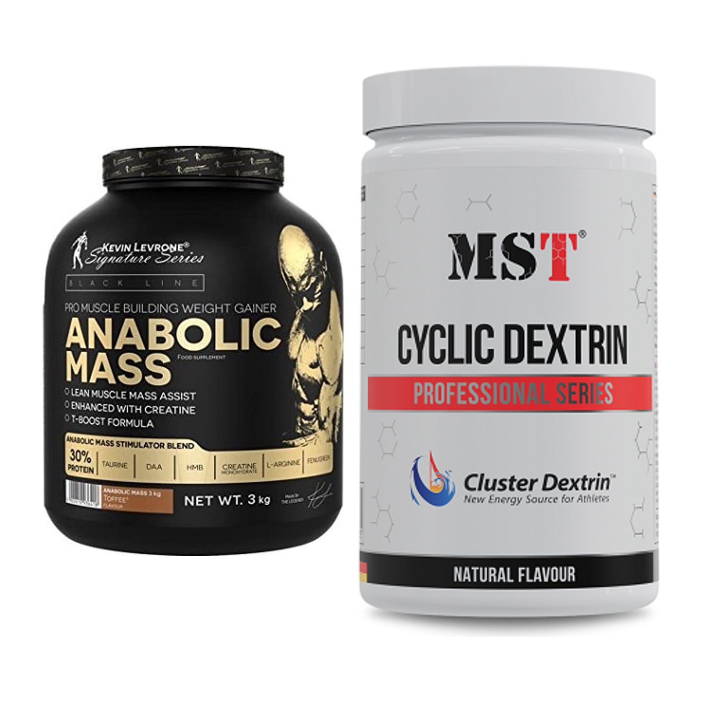 Masse-Duo: Kevin Levrone Anabolic Mass 3kg + MST Cluster Dextrin – alle enthaltenen Artikel