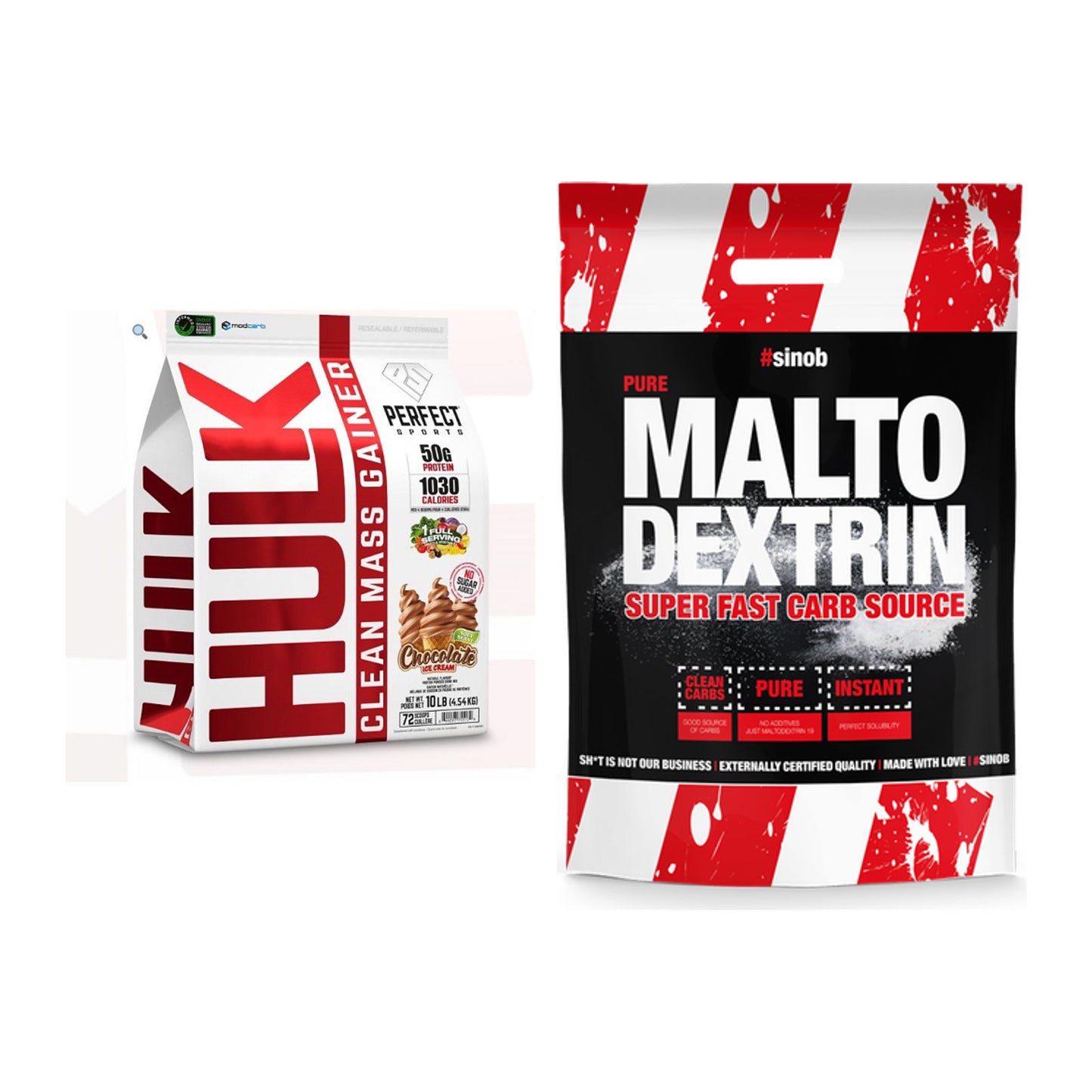 Masse-Duo: Perfect Sports Hulk Clean Mass + Sinob Maltodextrin – alle enthaltenen Artikel