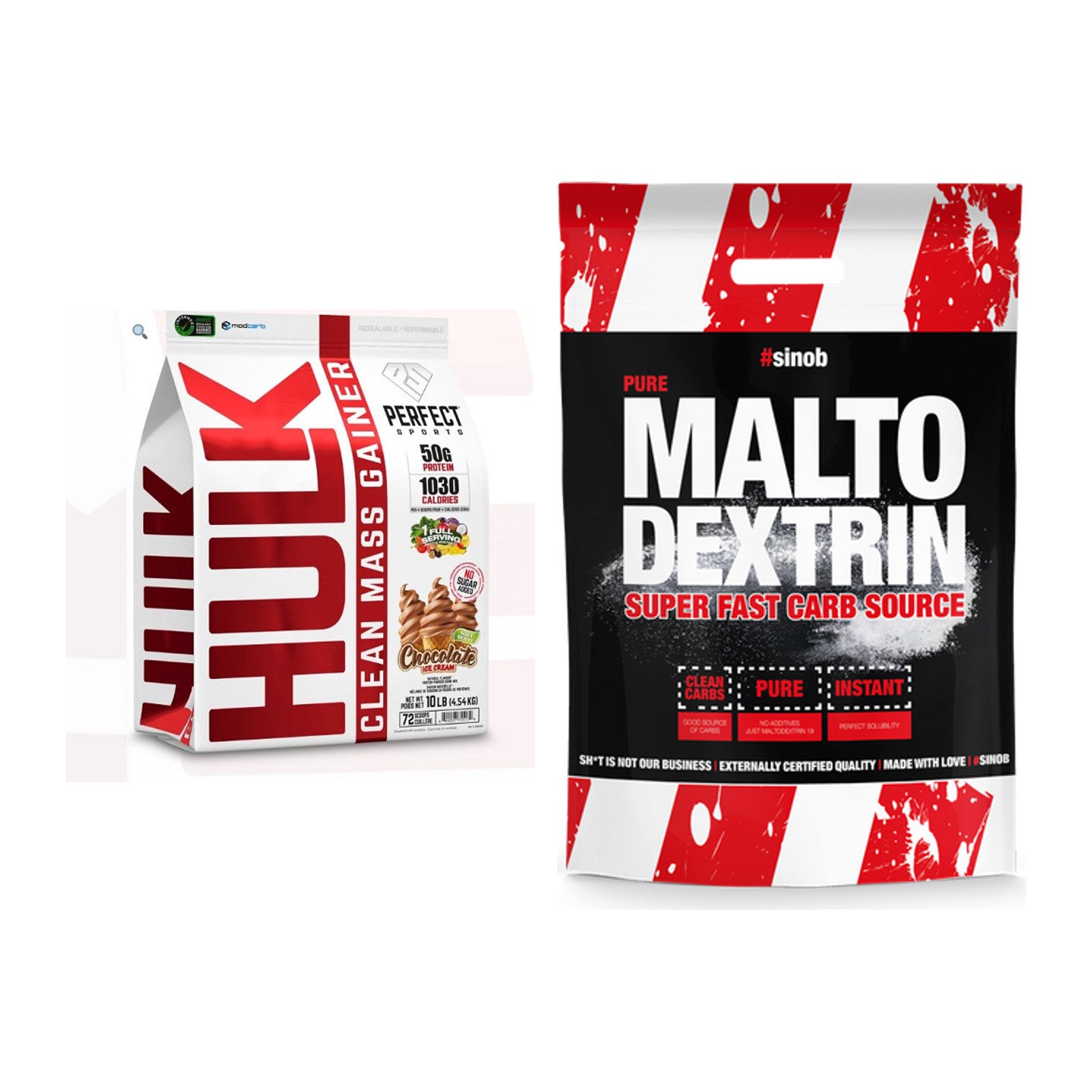 Masse-Duo: Perfect Sports Hulk Clean Mass + Sinob Maltodextrin – alle enthaltenen Artikel