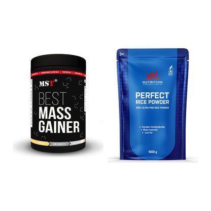 Masse-Duo: MST Best Mass Gainer + XXL Nutrition Perfect Rice Powder – alle enthaltenen Artikel