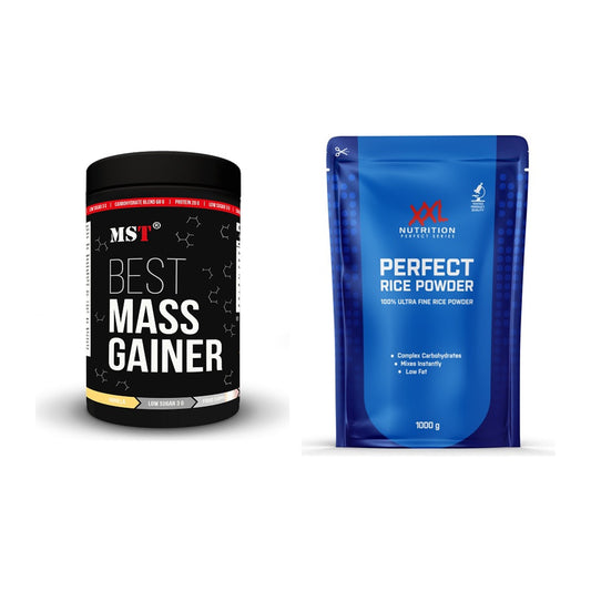 Masse-Duo: MST Best Mass Gainer + XXL Nutrition Perfect Rice Powder – alle enthaltenen Artikel