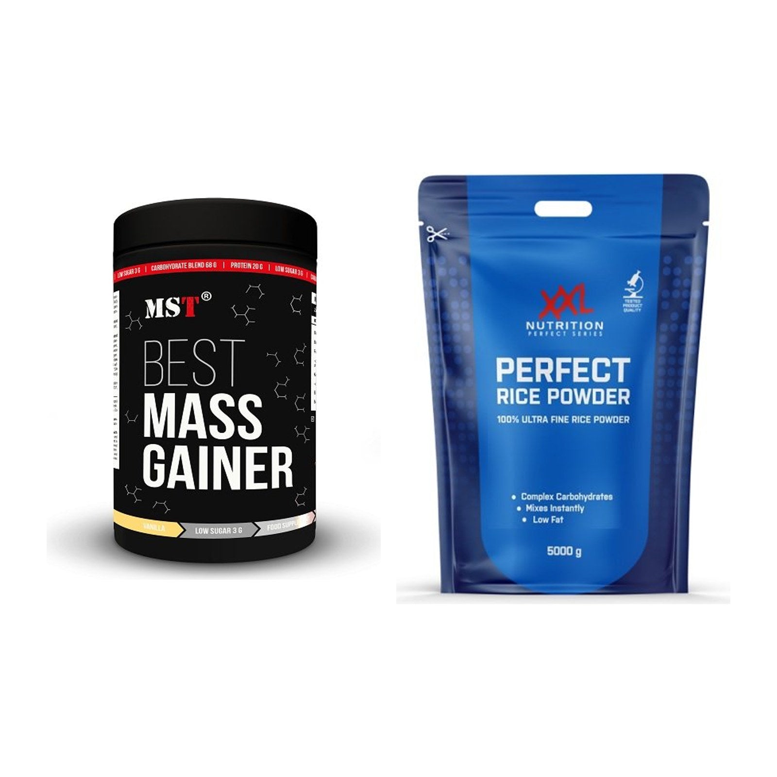 Masse-Duo: MST Best Mass Gainer 1000g + XXL Nutrition Perfect Rice – alle enthaltenen Artikel