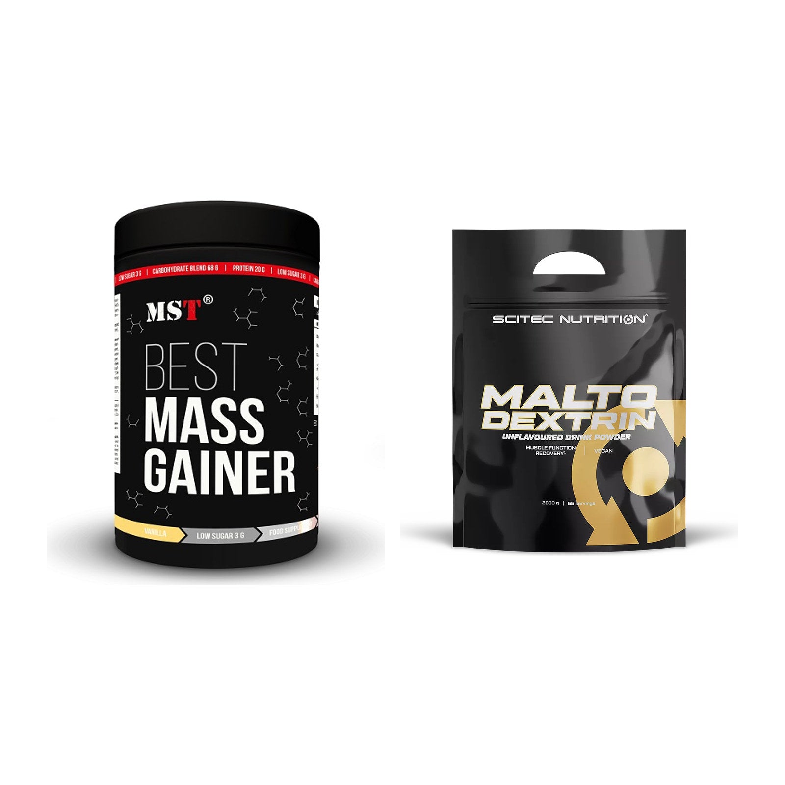 Masse-Duo: MST Best Mass Gainer + Scitec Maltodextrin 2000g Beutel – alle enthaltenen Artikel