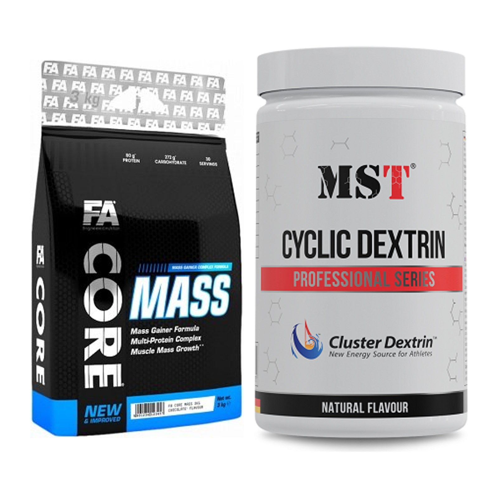 Masse-Duo: FA Nutrition Core Mass + MST Cluster Dextrin – alle enthaltenen Artikel