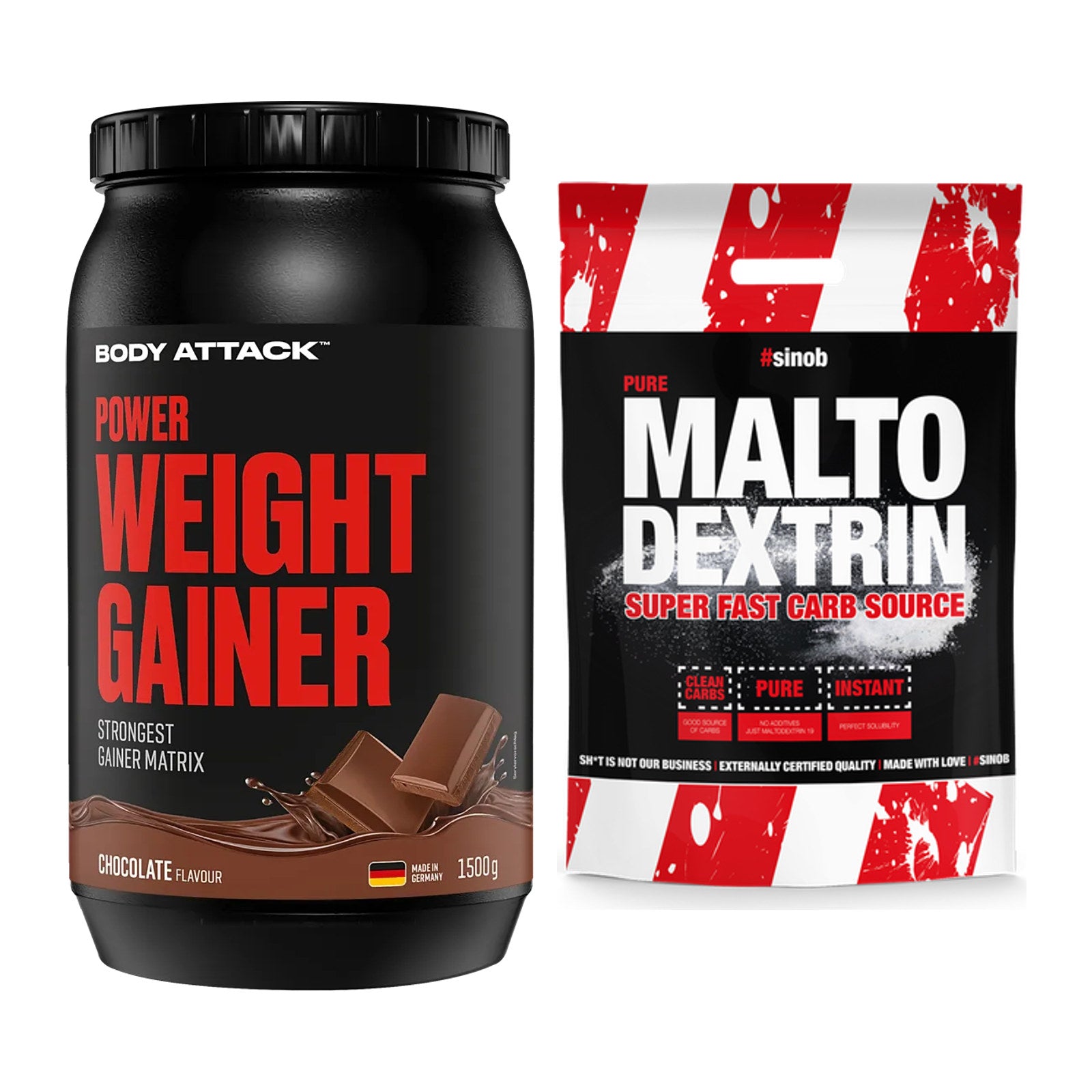 Masse-Duo: Body Attack Power Weight Gainer + Sinob Maltodextrin – alle enthaltenen Artikel
