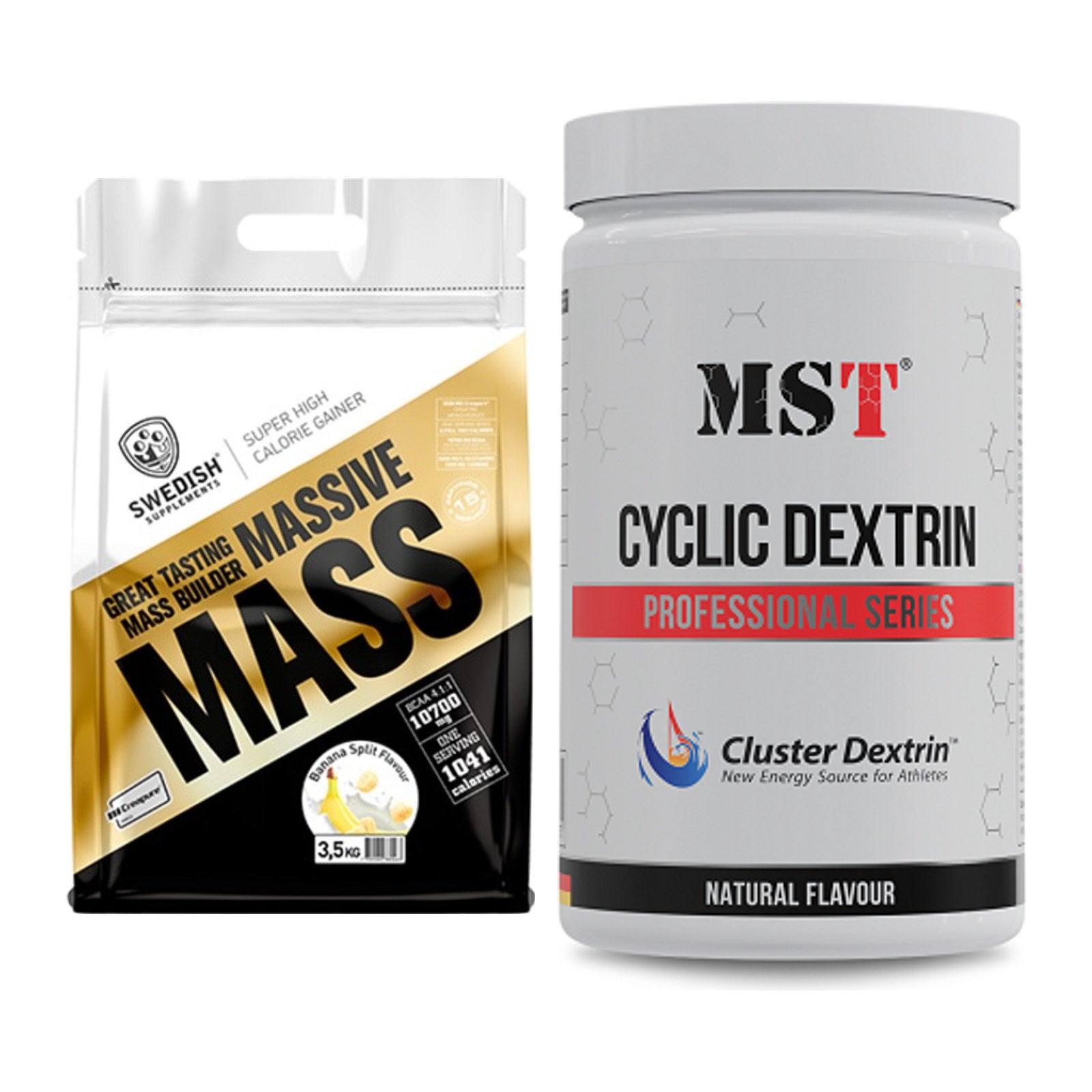 Masse-Duo: Swedish Supplements Massive Mass + MST Cluster Dextrin – alle enthaltenen Artikel