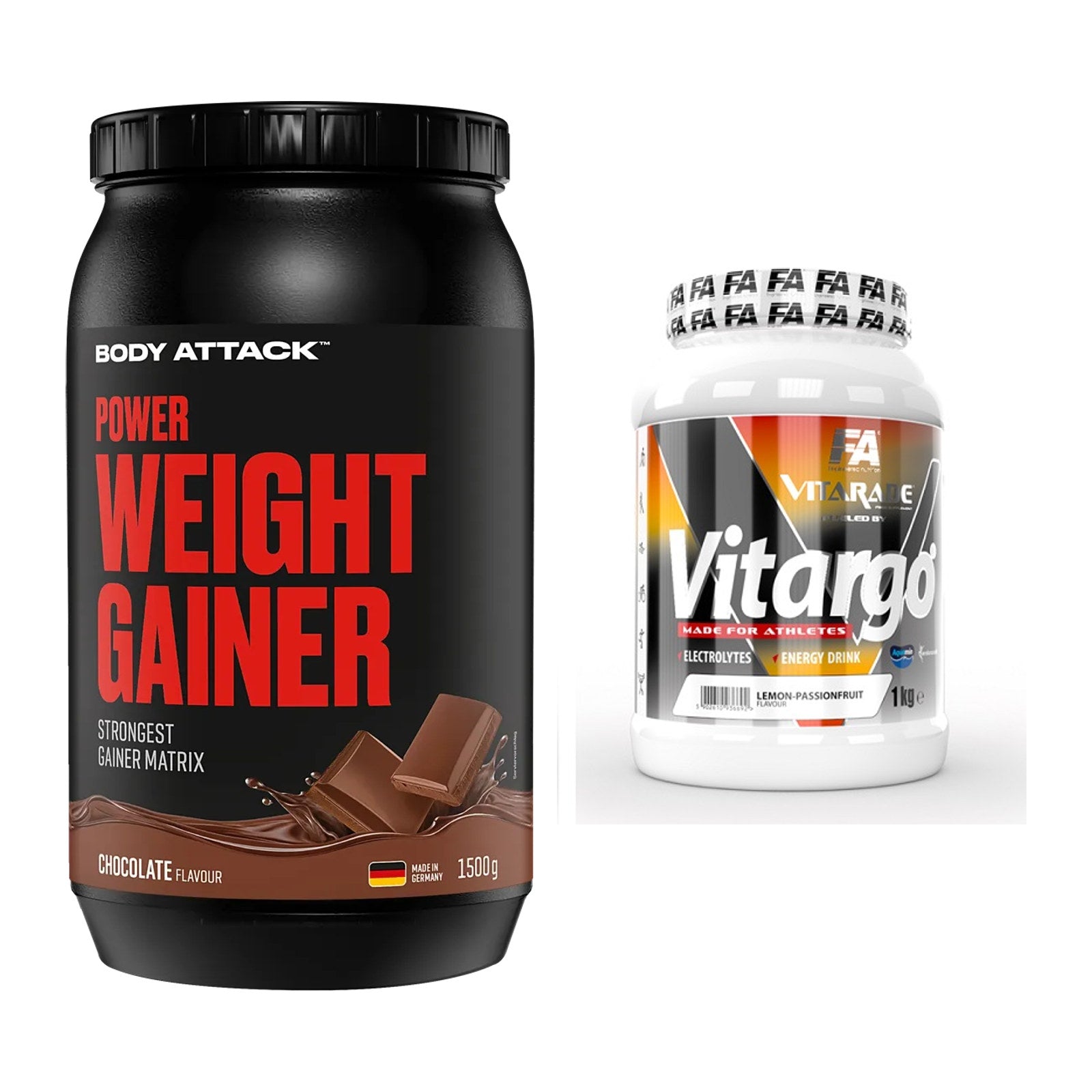 Masse-Duo: Body Attack Power Weight Gainer + FA Vitarade Vitargo – alle enthaltenen Artikel