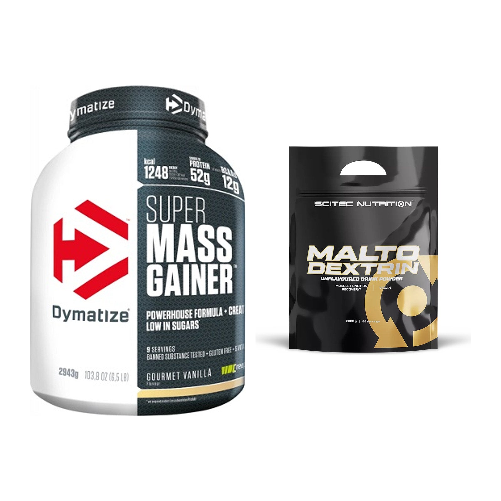 Masse-Duo: Dymatize Super Mass Gainer + Scitec Maltodextrin 2000g – alle enthaltenen Artikel