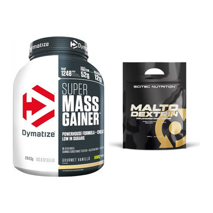 Masse-Duo: Dymatize Super Mass Gainer + Scitec Maltodextrin 2000g – alle enthaltenen Artikel