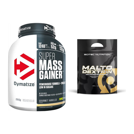 Masse-Duo: Dymatize Super Mass Gainer + Scitec Maltodextrin 2000g – alle enthaltenen Artikel