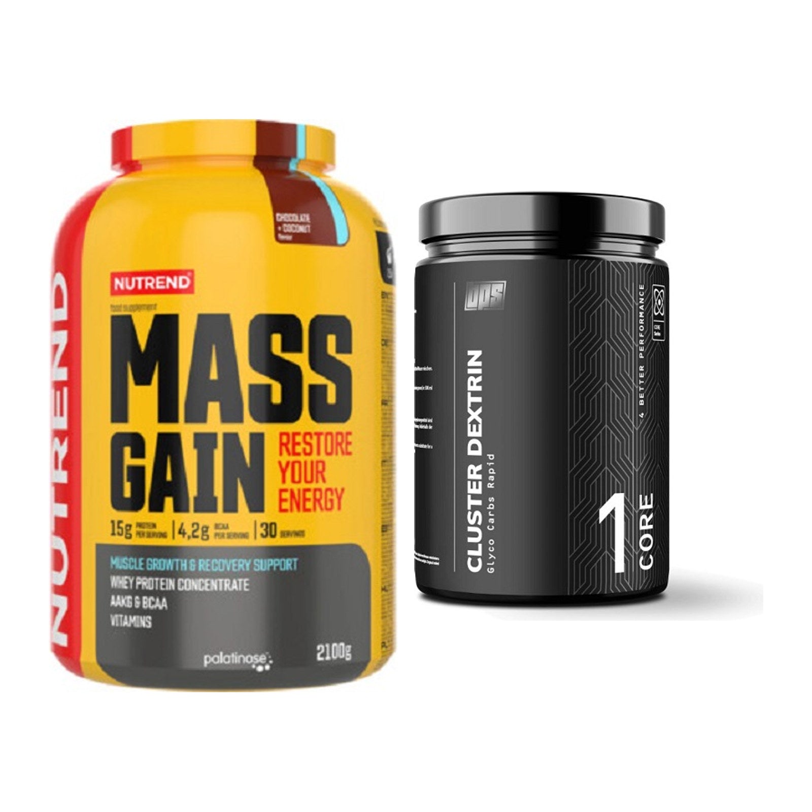 Masse-Duo: Nutrend Mass Gain + BPS-Pharma Glyco Carbs Rapid 100% – alle enthaltenen Artikel