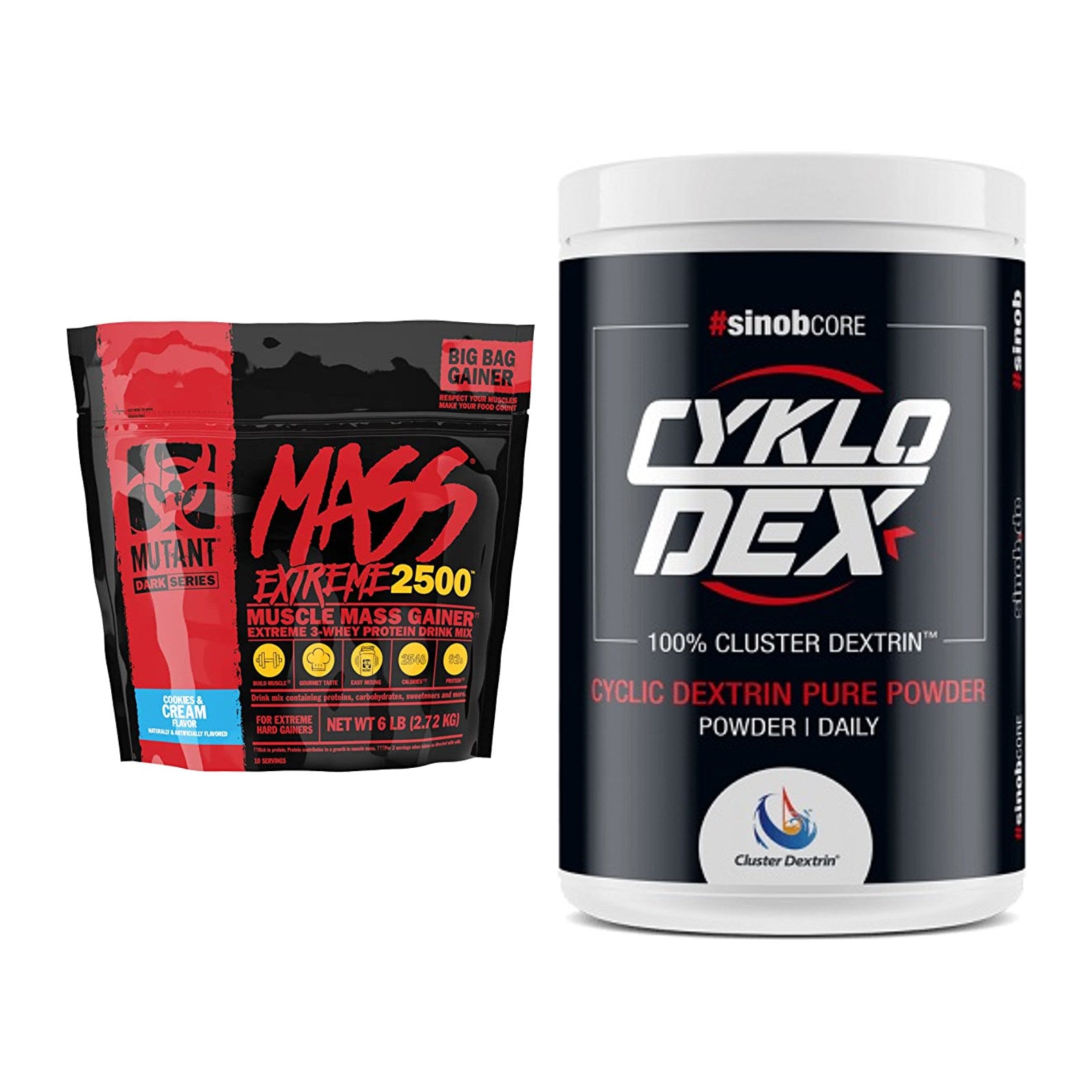 Masse-Duo: Mutant Mass XXXTREME 2500 + Sinob Core CykloDex 1kg – alle enthaltenen Artikel