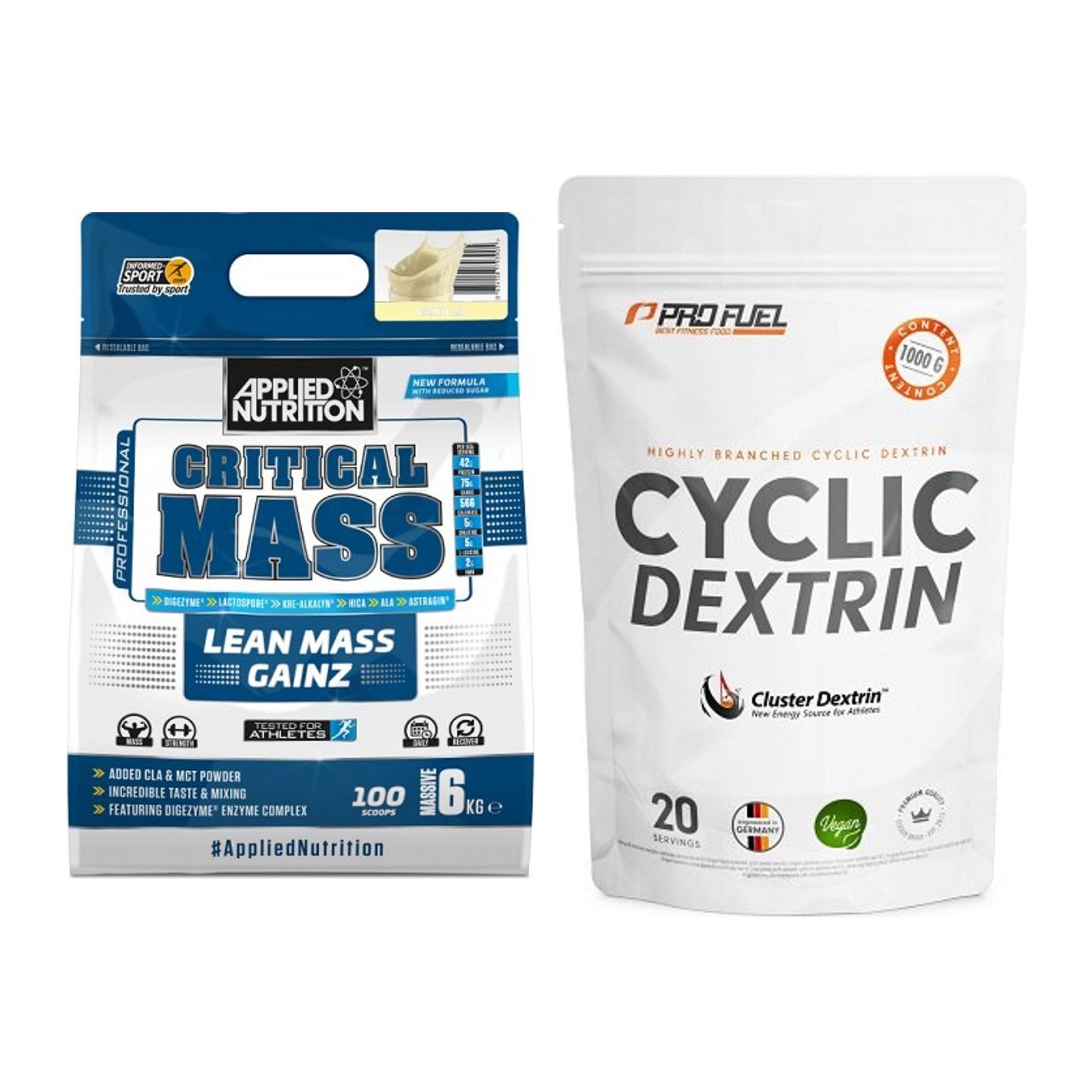 Masse-Duo: Applied Nutrition Critical + ProFuel Cyclic Dextrin – alle enthaltenen Artikel