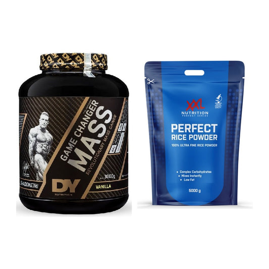 Masse-Duo: DY Nutrition Game Changer + XXL Nutrition Perfect Rice – alle enthaltenen Artikel