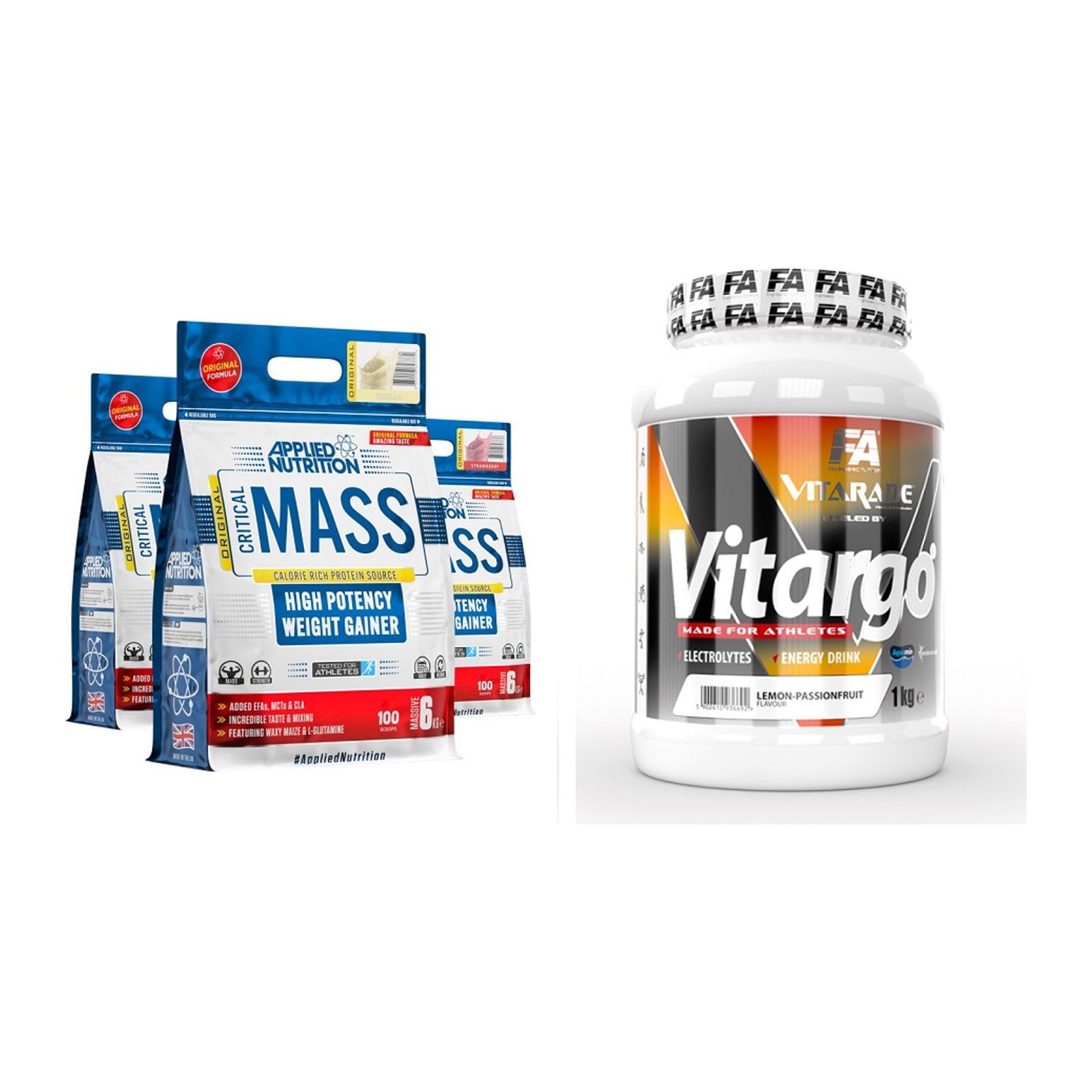 Masse-Duo: Applied Nutrition Critical Mass + FA Vitarade Vitargo – alle enthaltenen Artikel