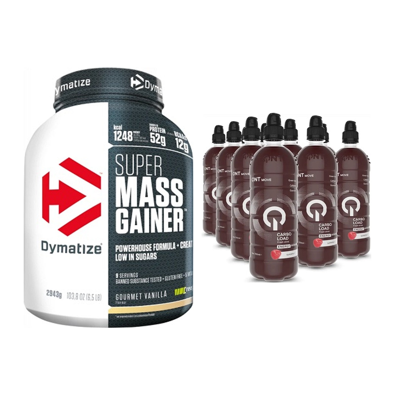 Masse-Duo: Dymatize Super Mass Gainer + QNT Carbo Load – alle enthaltenen Artikel