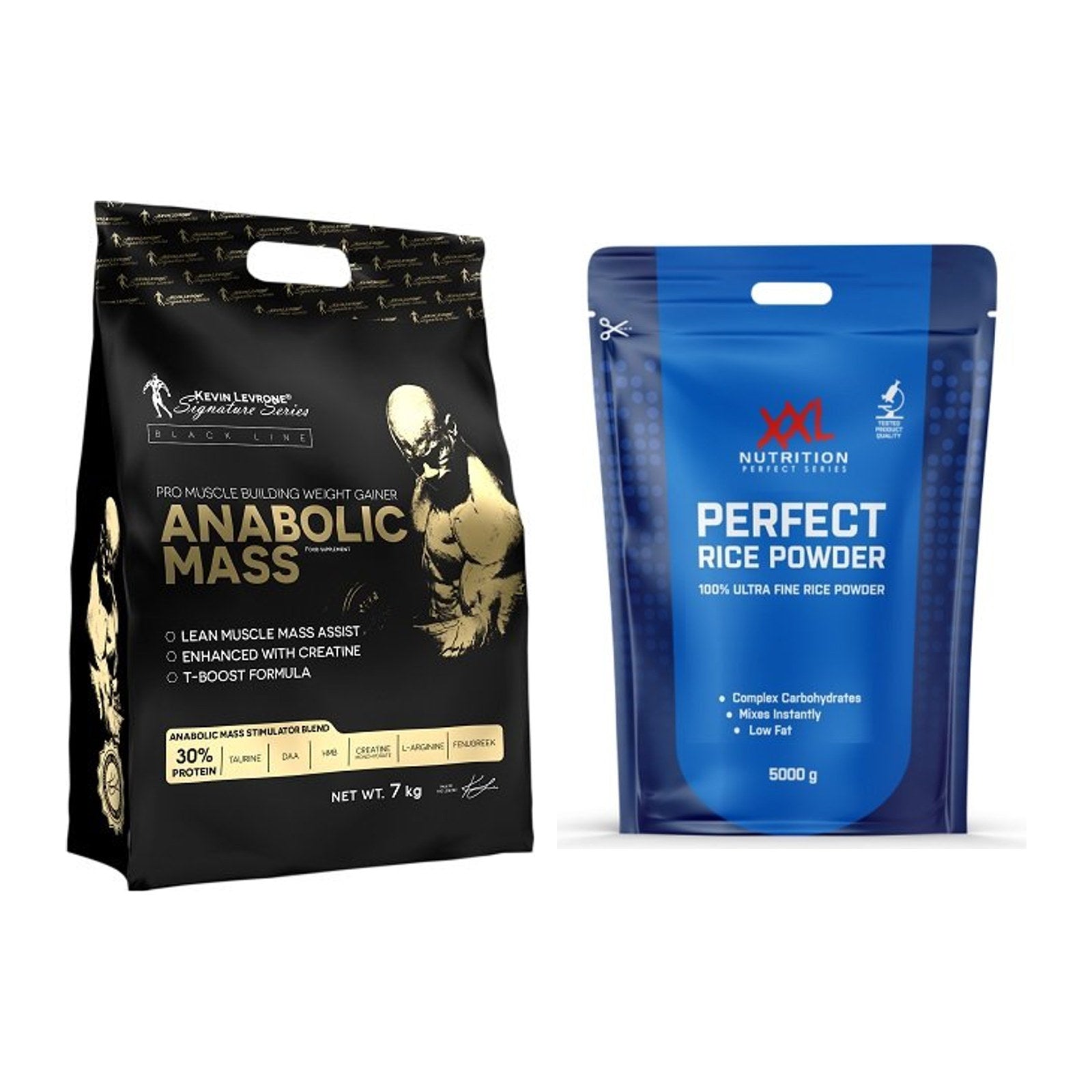 Masse-Duo: Kevin Levrone Anabolic Mass + XXL Nutrition Perfect Rice – alle enthaltenen Artikel