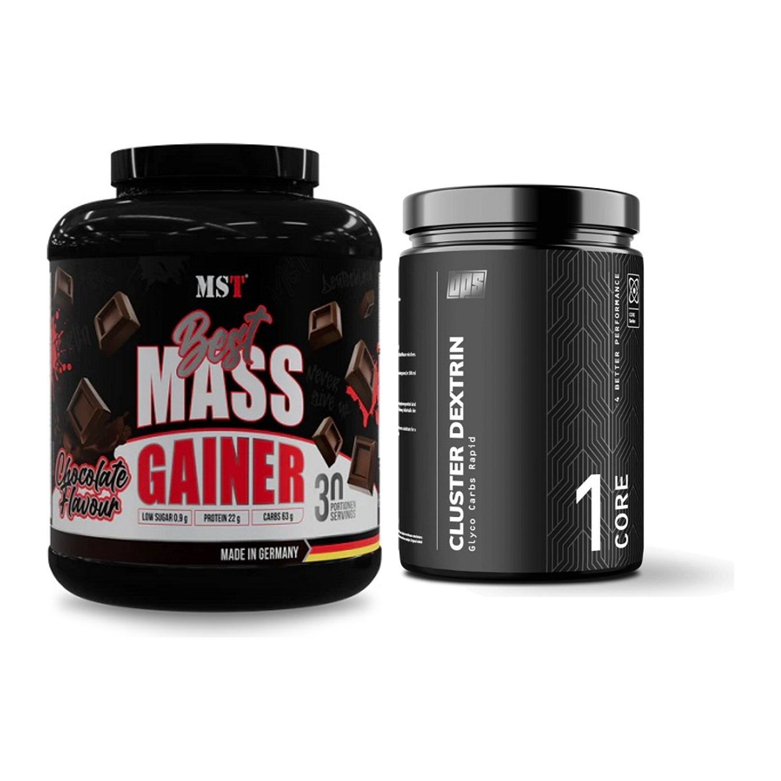 Masse-Duo: MST Best Mass Gainer + BPS-Pharma Glyco Carbs Rapid 100% – alle enthaltenen Artikel