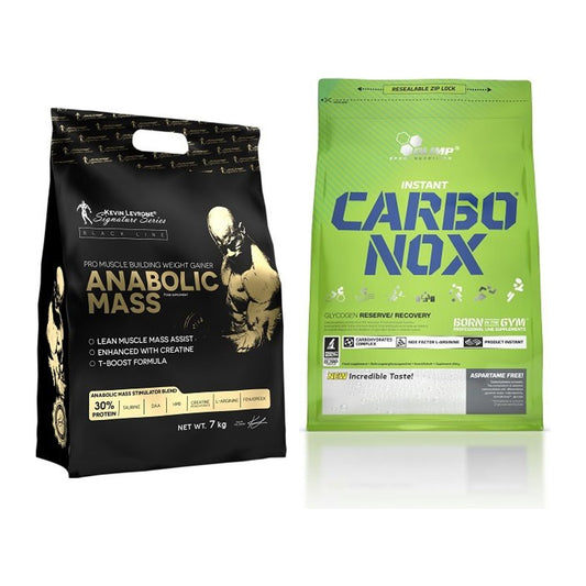 Masse-Duo: Kevin Levrone Anabolic Mass + Olimp Carbo Nox 1kg Pulver – alle enthaltenen Artikel