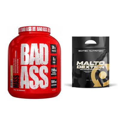 Masse-Duo: BAD ASS MASS 3kg (Vanilla) + Scitec Maltodextrin 2000g – alle enthaltenen Artikel