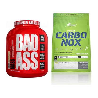 Masse-Duo: BAD ASS MASS + Olimp Carbo Nox 1kg Pulver – alle enthaltenen Artikel