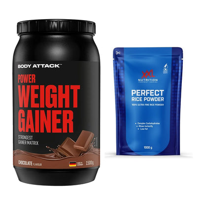Masse-Duo: Body Attack Power Weight + XXL Nutrition Perfect Rice – alle enthaltenen Artikel