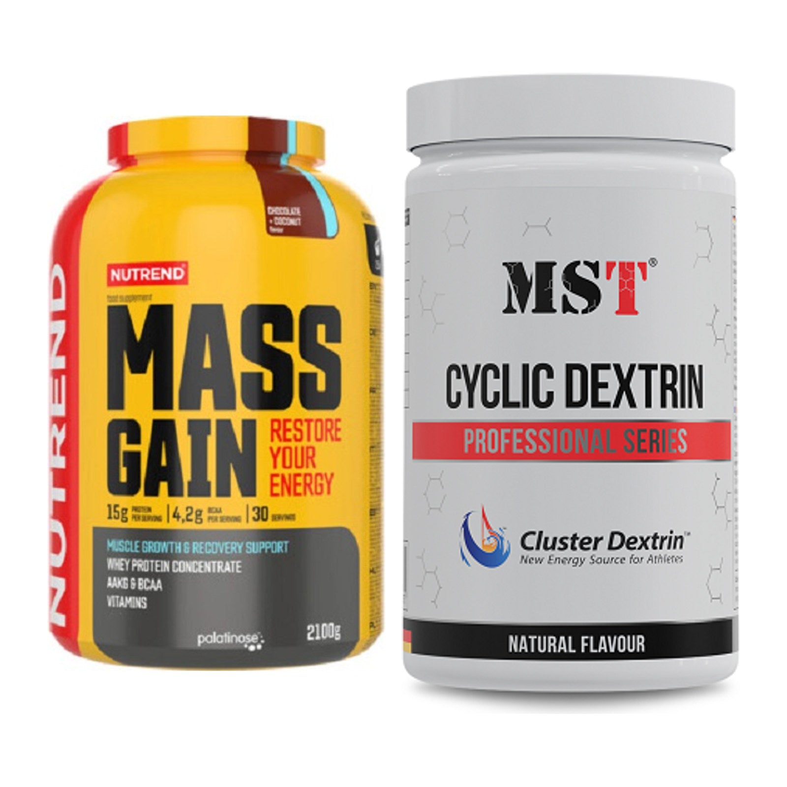 Masse-Duo: Nutrend Mass Gain + MST Cluster Dextrin – alle enthaltenen Artikel