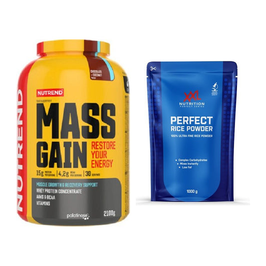 Masse-Duo: Nutrend Mass Gain 2100g + XXL Nutrition Perfect Rice – alle enthaltenen Artikel