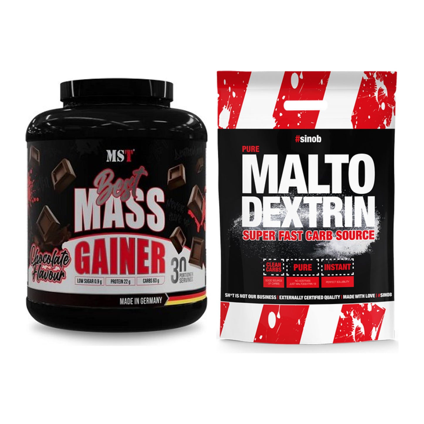 Masse-Duo: MST Best Mass Gainer 3000g + Sinob Maltodextrin – alle enthaltenen Artikel