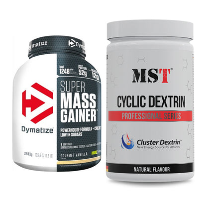 Masse-Duo: Dymatize Super Mass Gainer + MST Cluster Dextrin – alle enthaltenen Artikel