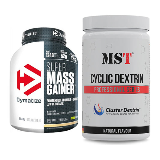 Masse-Duo: Dymatize Super Mass Gainer + MST Cluster Dextrin – alle enthaltenen Artikel