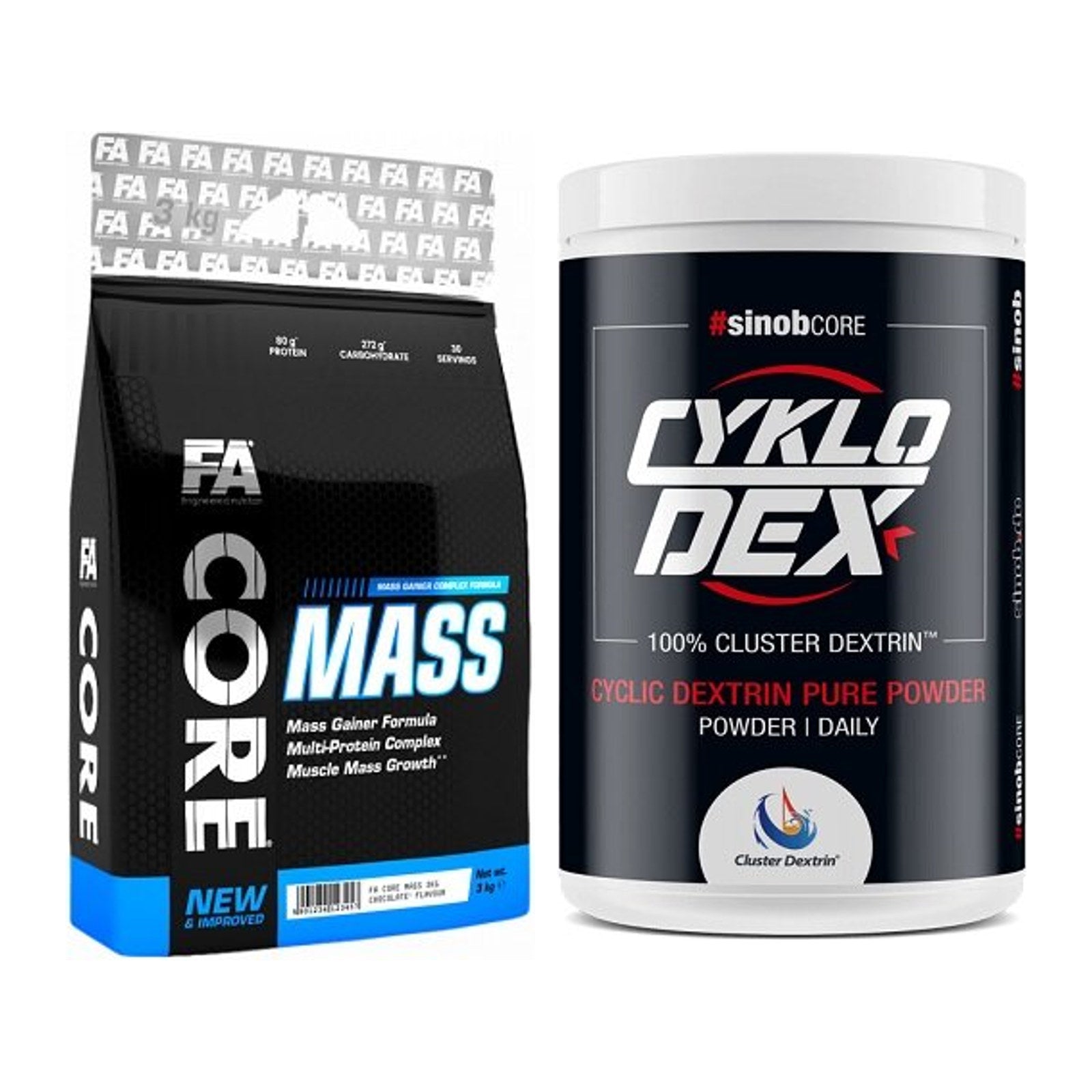 Masse-Duo: FA Nutrition Core Mass + Sinob Core CykloDex 1kg (Cluster – alle enthaltenen Artikel