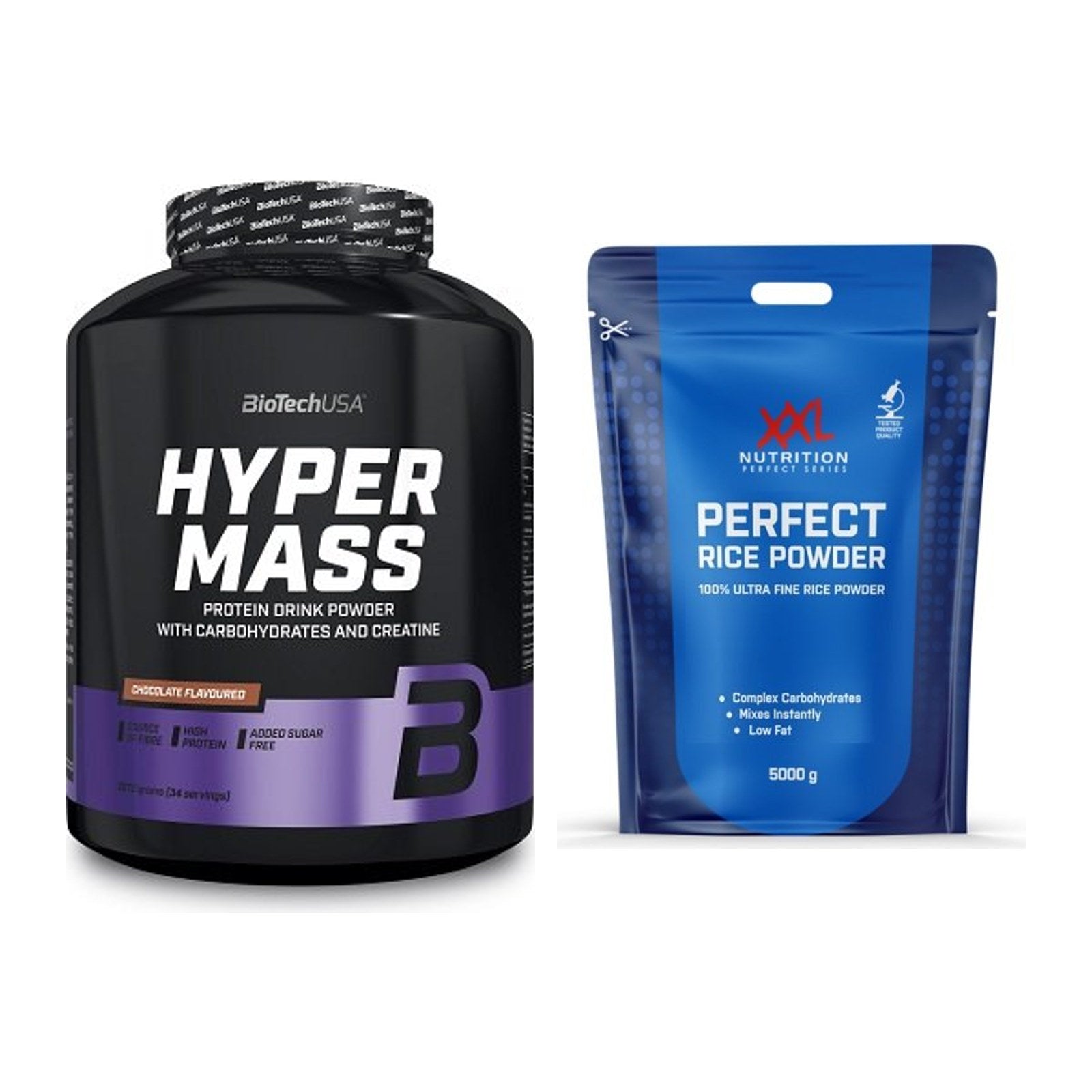 Masse-Duo: BioTech Hyper Mass + XXL Nutrition Perfect Rice Powder – alle enthaltenen Artikel