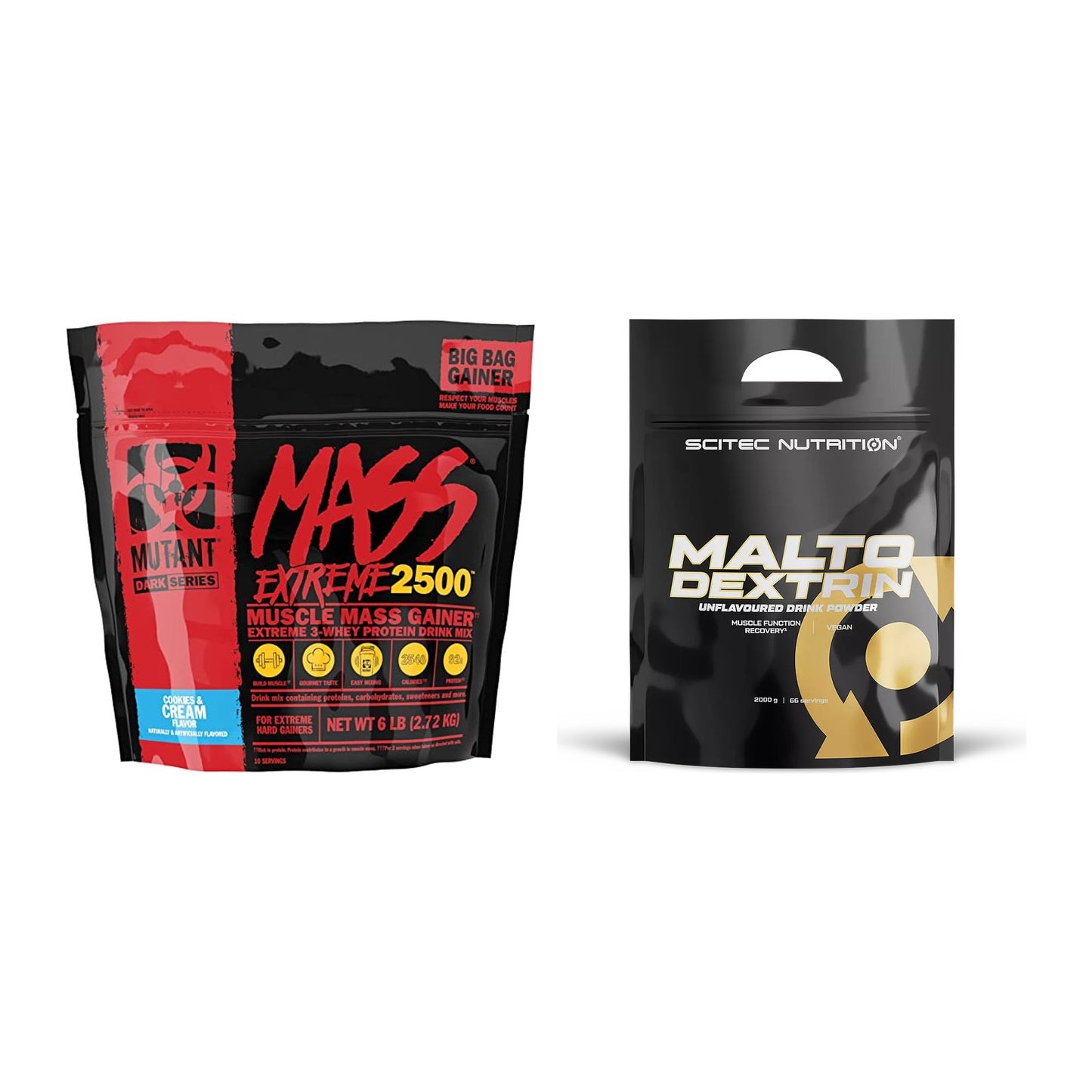Masse-Duo: Mutant Mass XXXTREME 2500 + Scitec Maltodextrin 2000g – alle enthaltenen Artikel