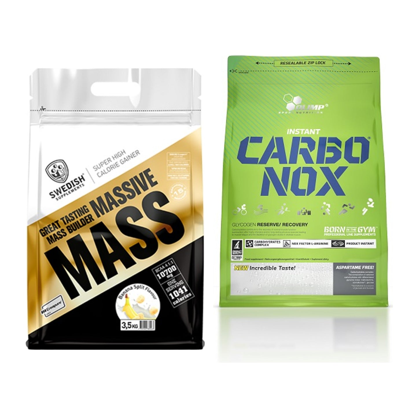 Masse-Duo: Swedish Supplements Massive + Olimp Carbo Nox 1kg Pulver – alle enthaltenen Artikel