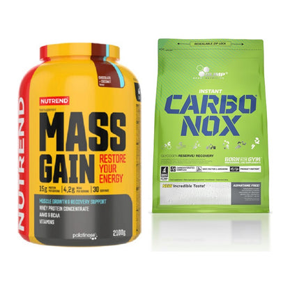 Masse-Duo: Nutrend Mass Gain + Olimp Carbo Nox 1kg Pulver – alle enthaltenen Artikel