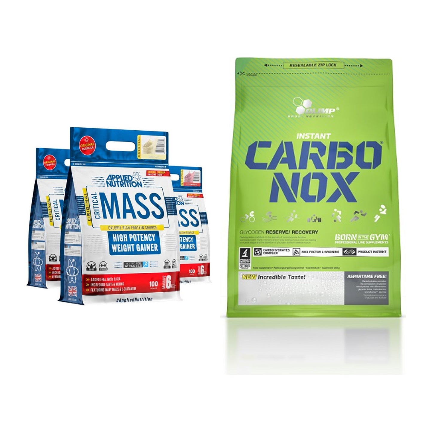 Masse-Duo: Applied Nutrition Critical + Olimp Carbo Nox 1kg Pulver – alle enthaltenen Artikel