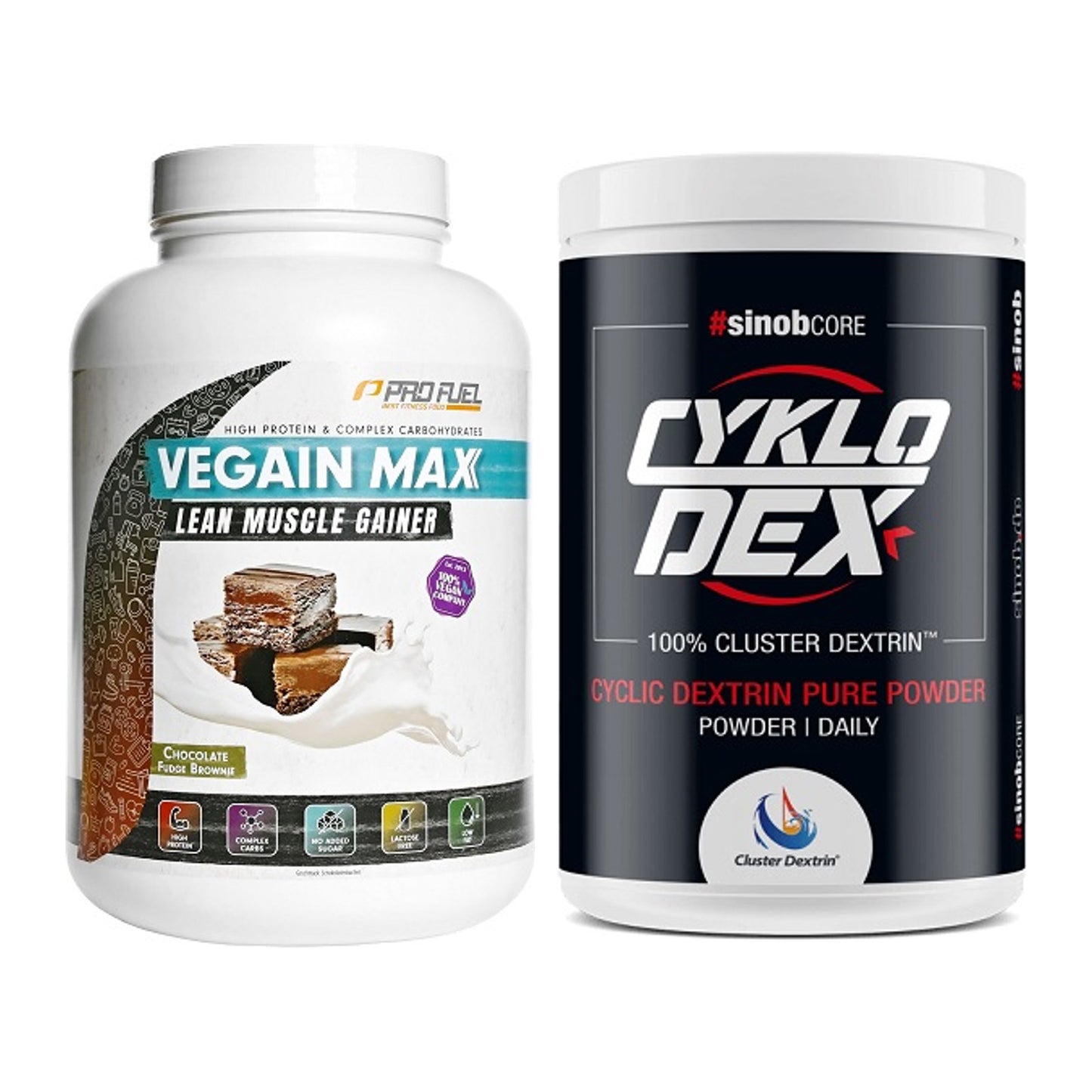 Masse-Duo: ProFuel VEGAIN MAX Gainer + Sinob Core CykloDex 1kg – alle enthaltenen Artikel