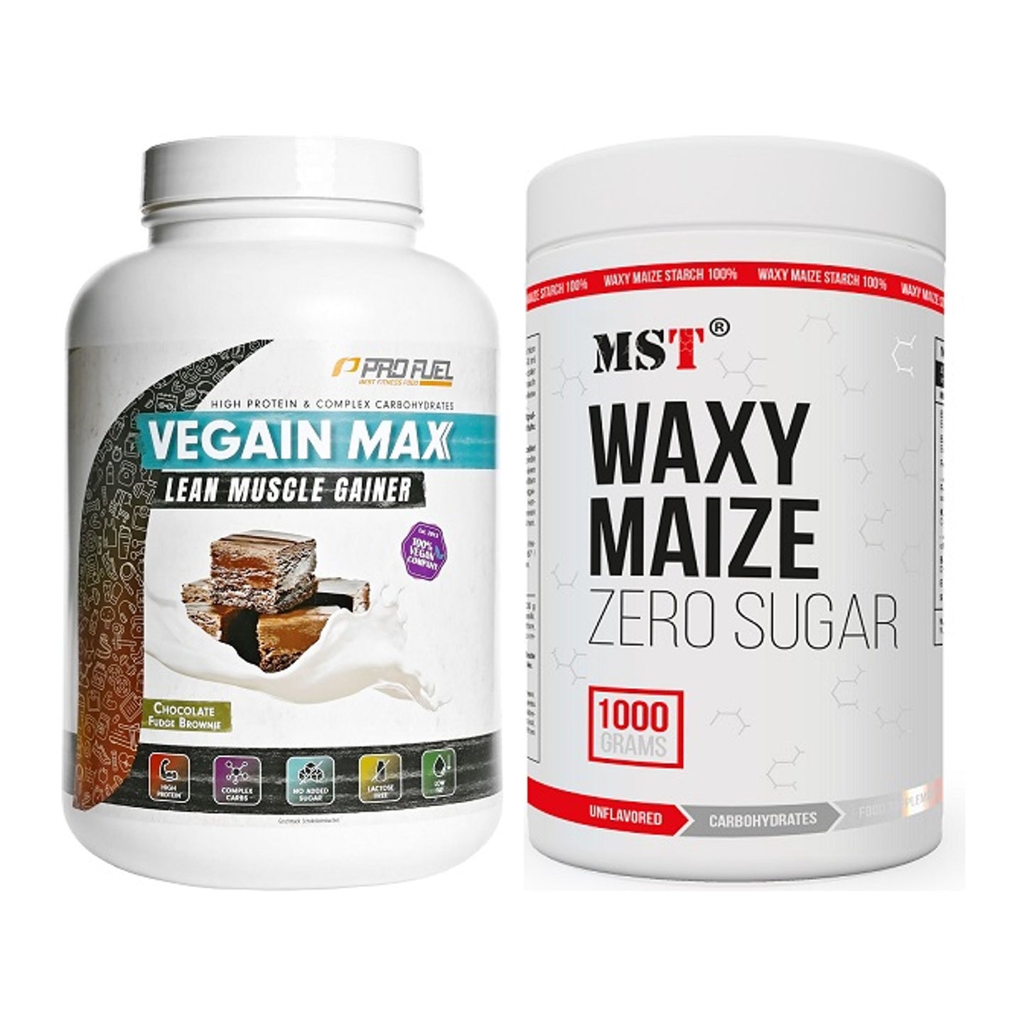 Masse-Duo: ProFuel VEGAIN MAX Gainer + MST WAXY MAIZE – alle enthaltenen Artikel