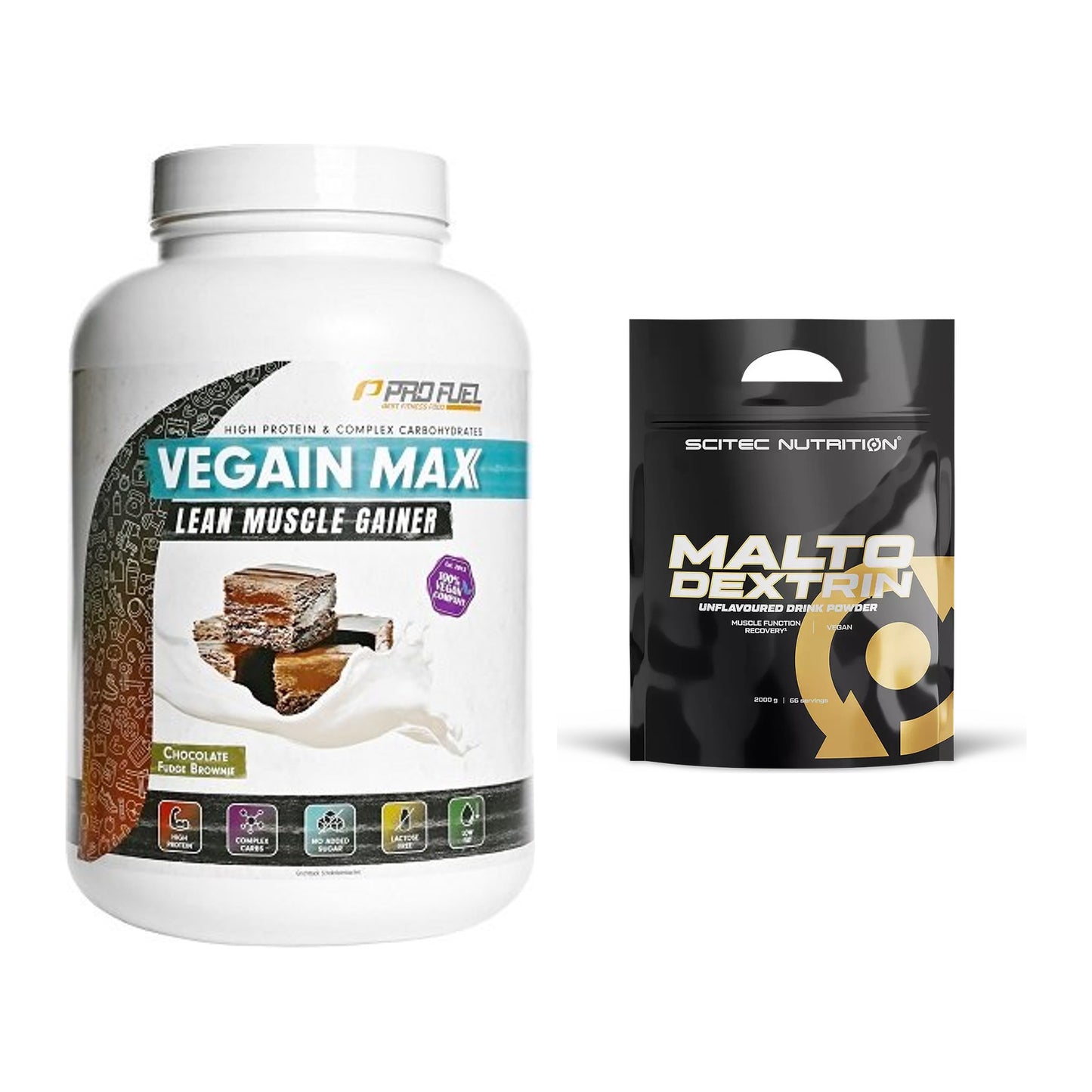 Masse-Duo: ProFuel VEGAIN MAX Gainer + Scitec Maltodextrin 2000g – alle enthaltenen Artikel