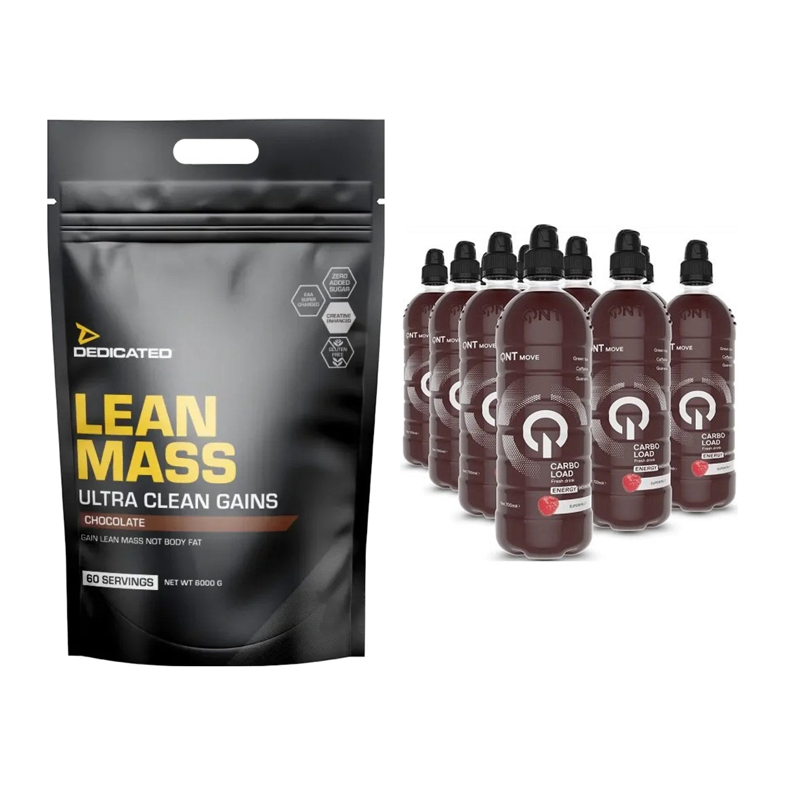 Masse-Duo: Dedicated Lean Mass Gainer + QNT Carbo Load 12x700ml – alle enthaltenen Artikel